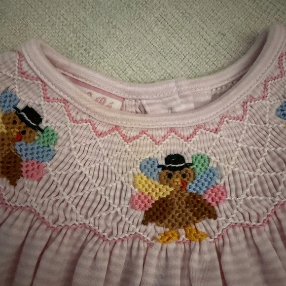 Petit Babe - Pink Striped Baby Dress with Floral Embroidery - Picture 2 of 4